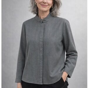 Vintage - Eileen Fisher Woman's Small Jacket Blazer Gray Herringbone 100% Silk